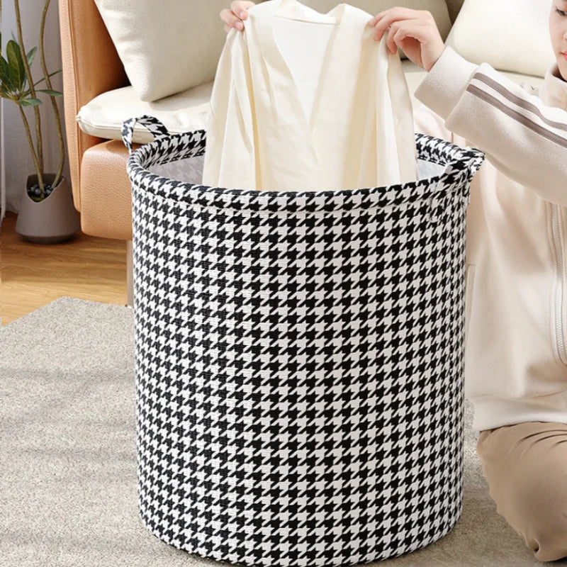 Panier à Linge Pliable à Motif Pied-de-Poule