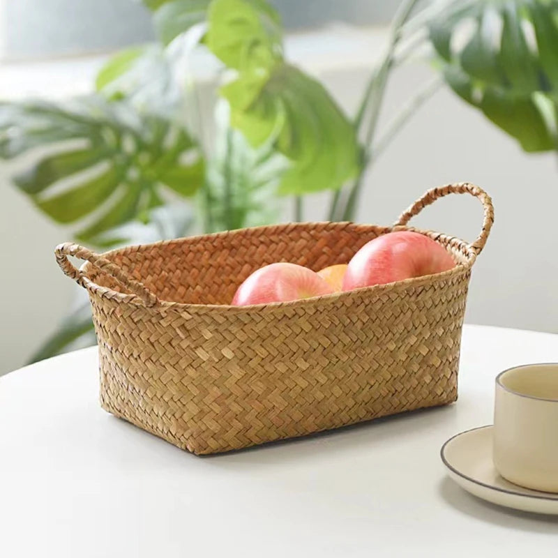 Panier rectangulaire en osier naturel tressé à la main – Idéal déco et rangement