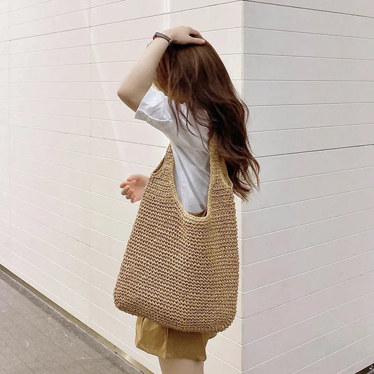 Panier sac cabas en paille tissée