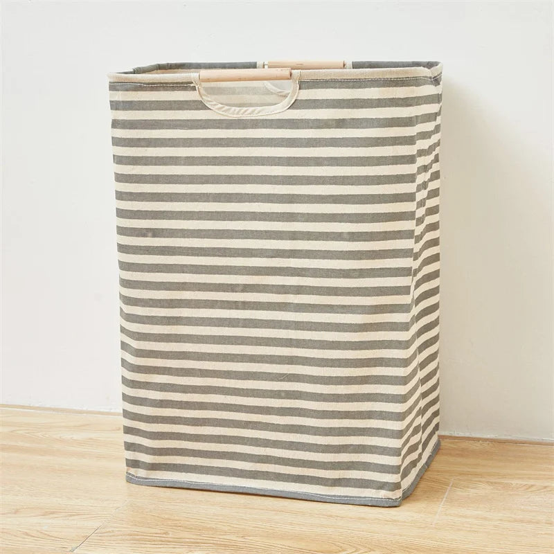 Panier de Rangement en Coton et Lin avec Poignée en Bambou