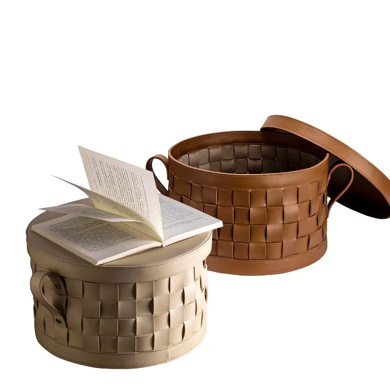 Panier de rangement en cuir tressé – Boîte de rangement décorative de luxe