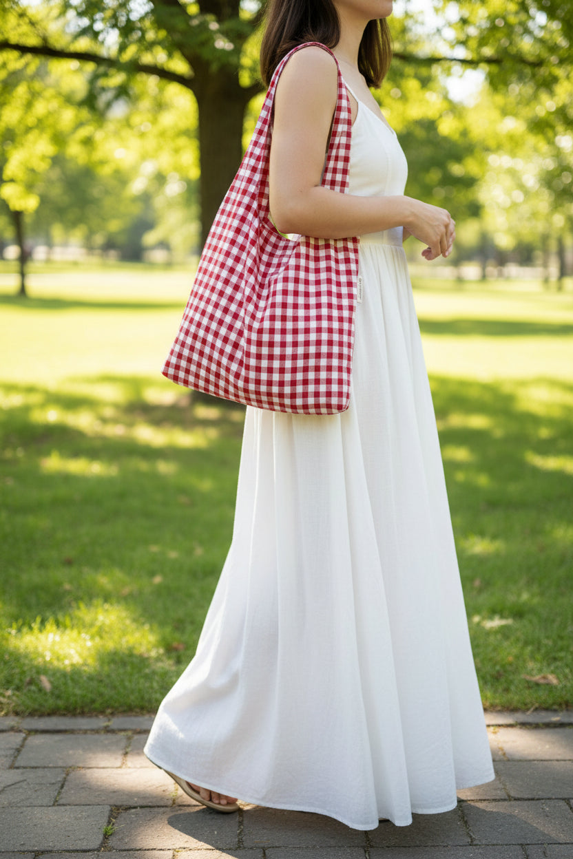 Tote Bag "Campagne Chic" – Motif Vichy & Coton Doux