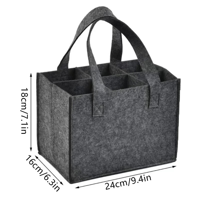 Panier à bouteilles 6 compartiments en feutrine noir & gris