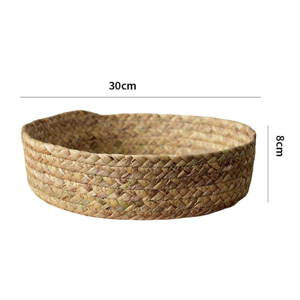 Grand panier rond en jonc tissé – Panier de rangement en vannerie avec anses