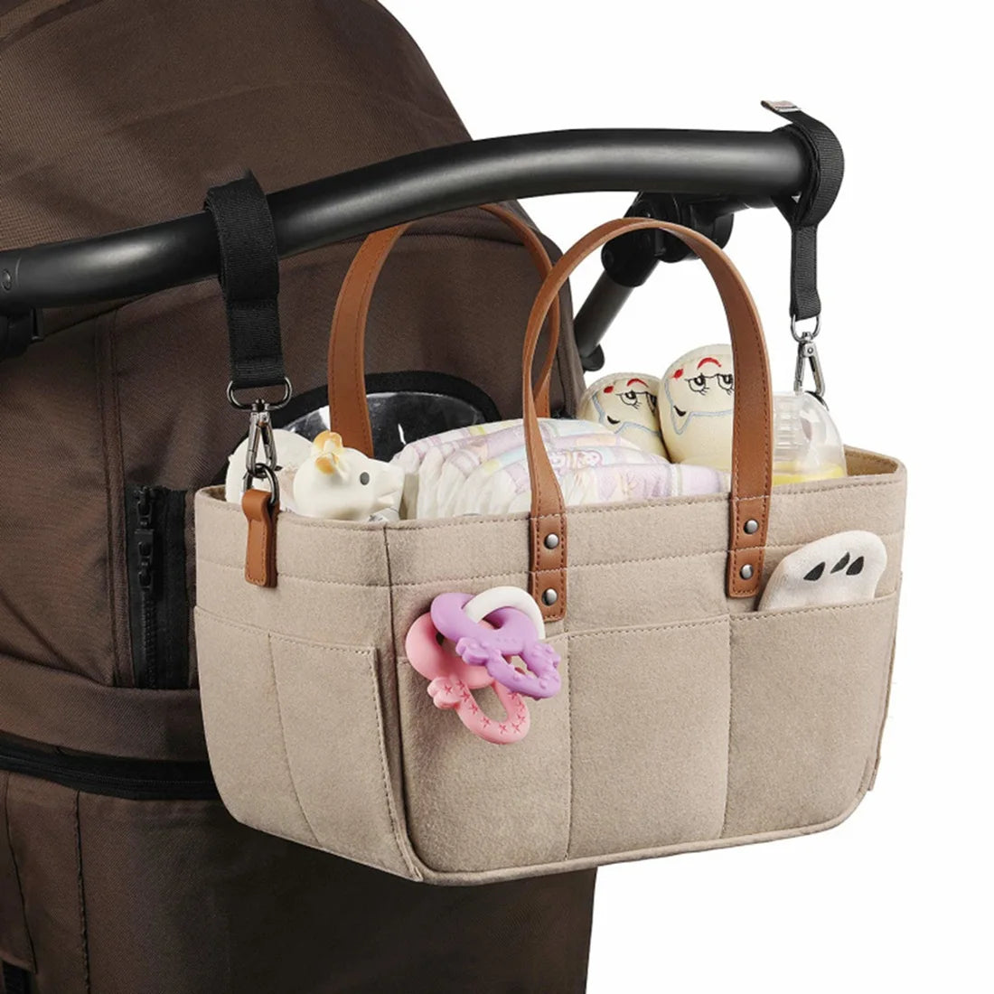 Organisateur de couches en feutrine avec poignée cuir