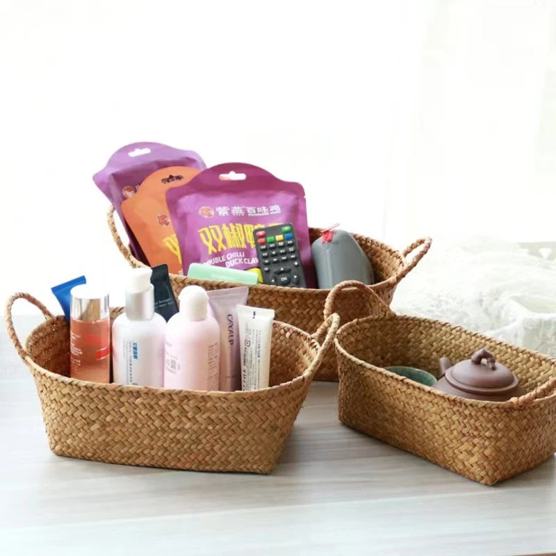 Panier rectangulaire en osier naturel tressé à la main – Idéal déco et rangement