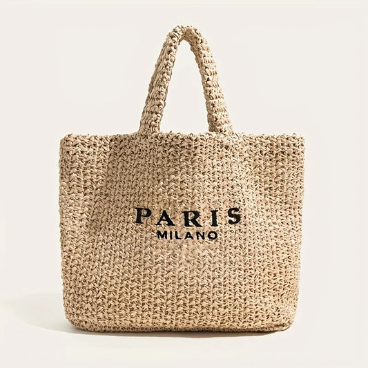 Grand panier sac cabas en raphia tressé
