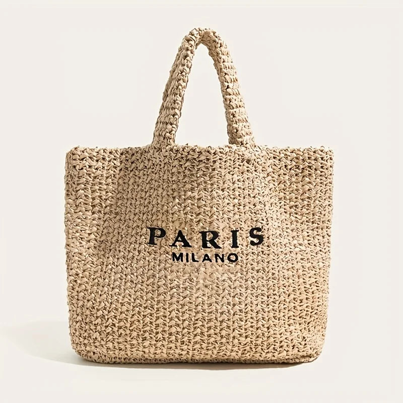 Grand panier sac cabas en raphia tressé