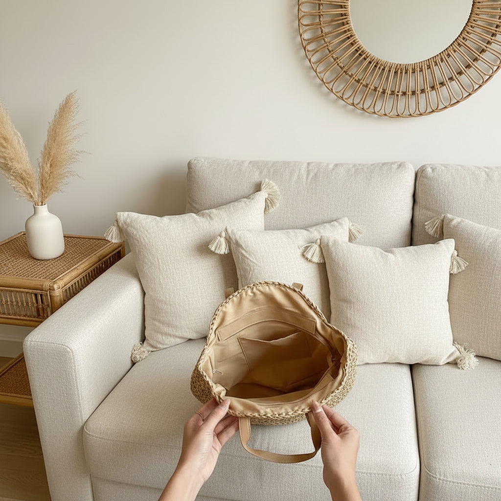 Sac Rond Bohème en Paille Tressée – Élégance Naturelle & Esprit Vacances