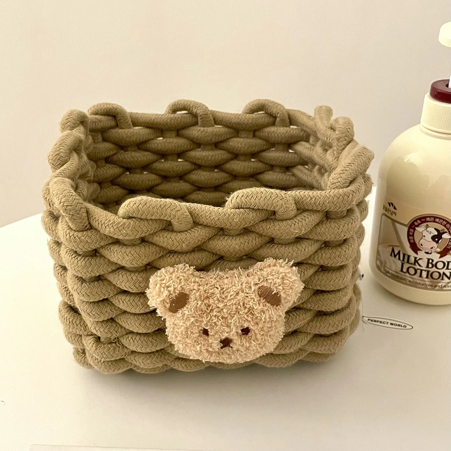 Panier ourson en coton tressé | Rangement déco pour chambre enfant