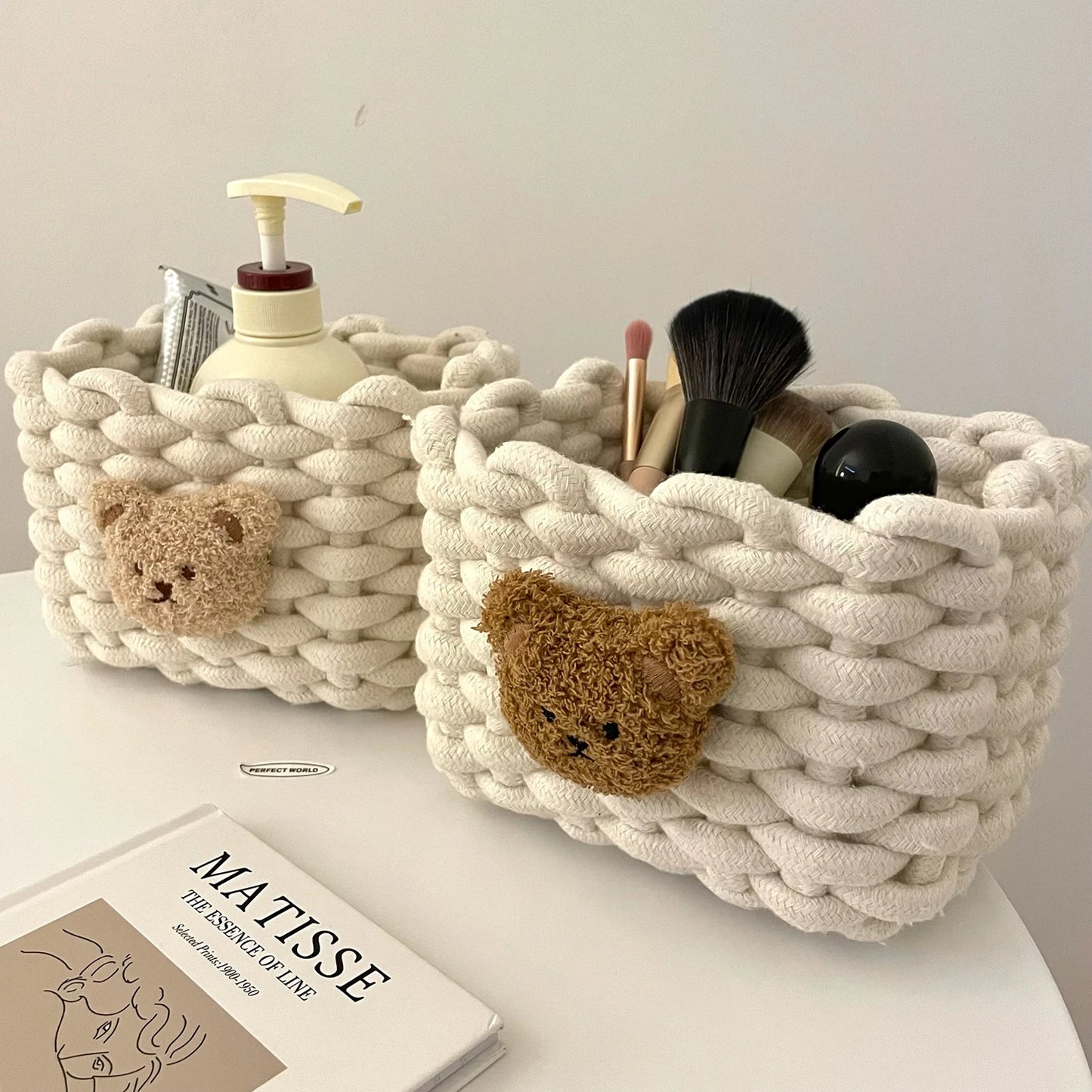 Panier ourson en coton tressé | Rangement déco pour chambre enfant