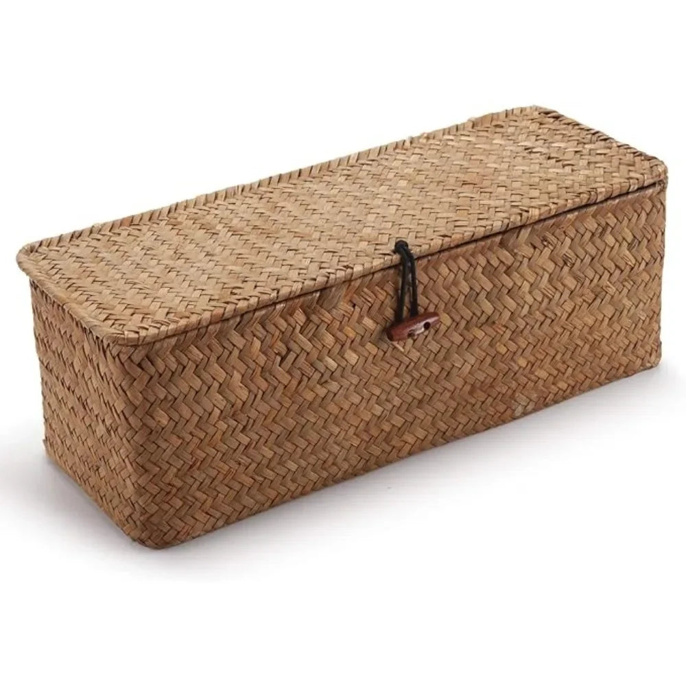 Panier de rangement en jacinthe de mer avec couvercle – 3 compartiments pour cuisine, salle de bain et maison