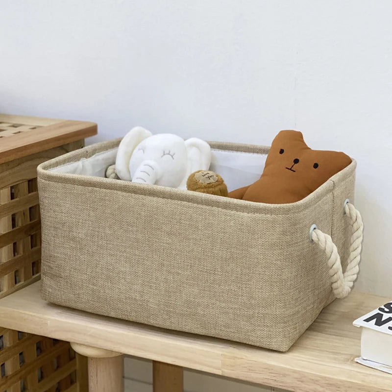 Panier de rangement en lin et coton – Organiseur pliable avec poignées