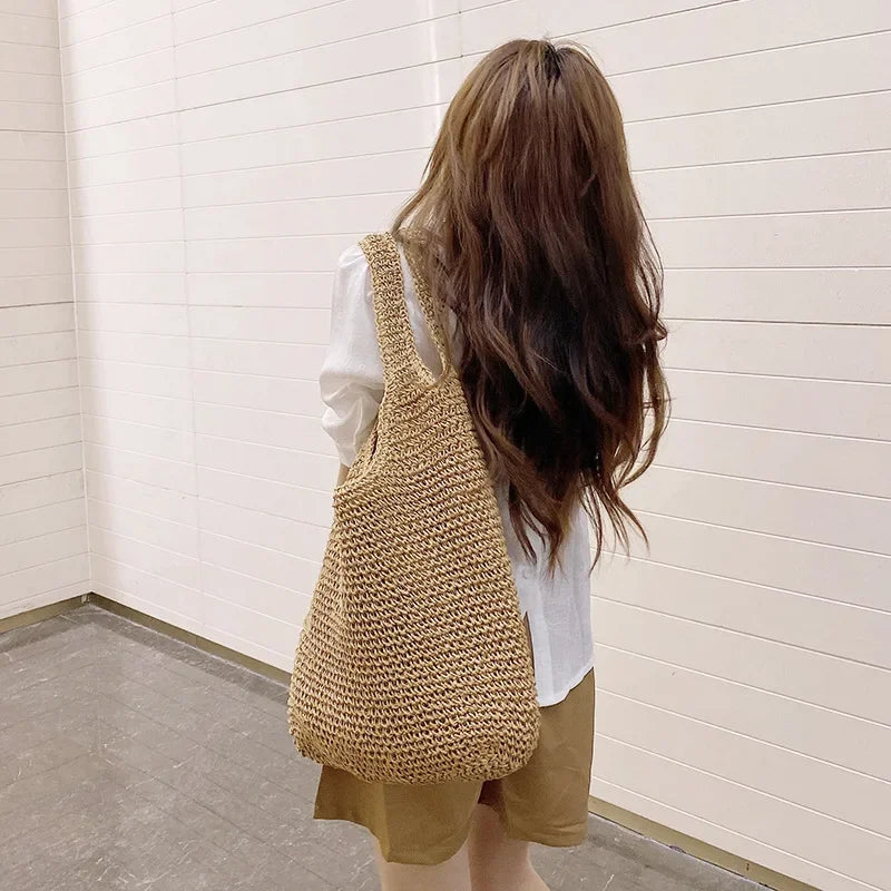 Panier sac cabas en paille tissée