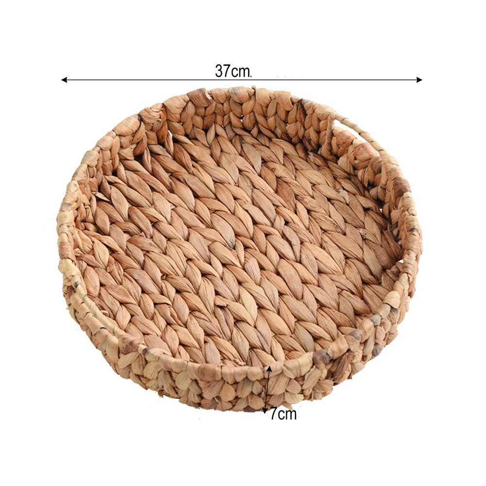 Grand panier rond en jonc tissé – Panier de rangement en vannerie avec anses
