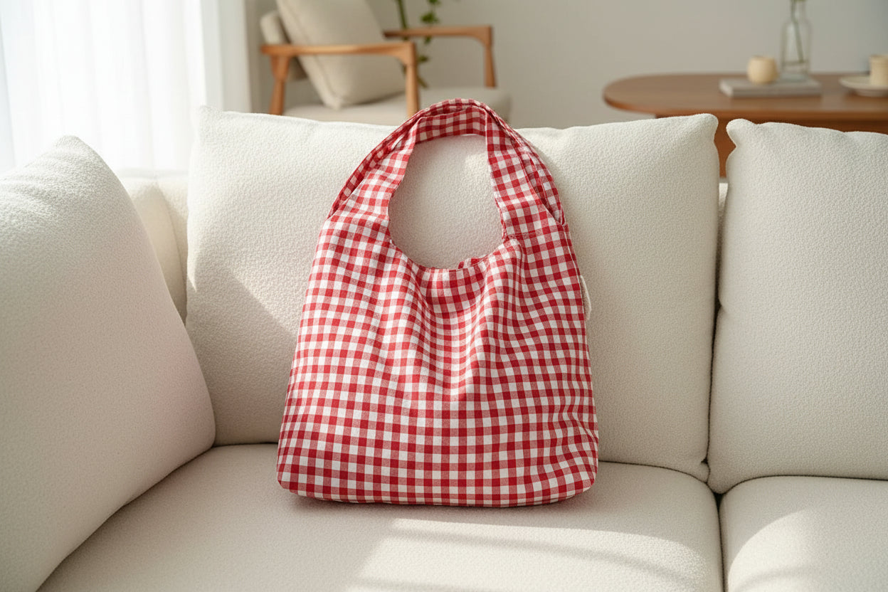 Tote Bag "Campagne Chic" – Motif Vichy & Coton Doux