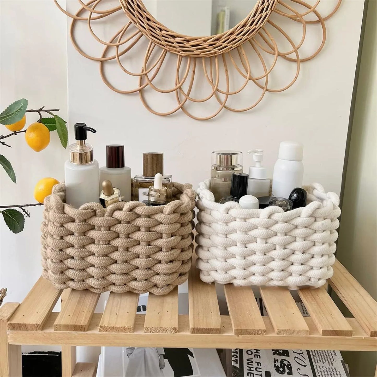 Panier de rangement en corde de coton – Organiseur tressé éco-responsable pour maison et bureau