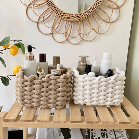 Panier de rangement en corde de coton – Organiseur tressé éco-responsable pour maison et bureau