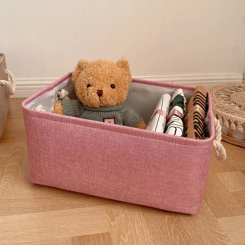 Panier de rangement en lin et coton – Organiseur pliable avec poignées