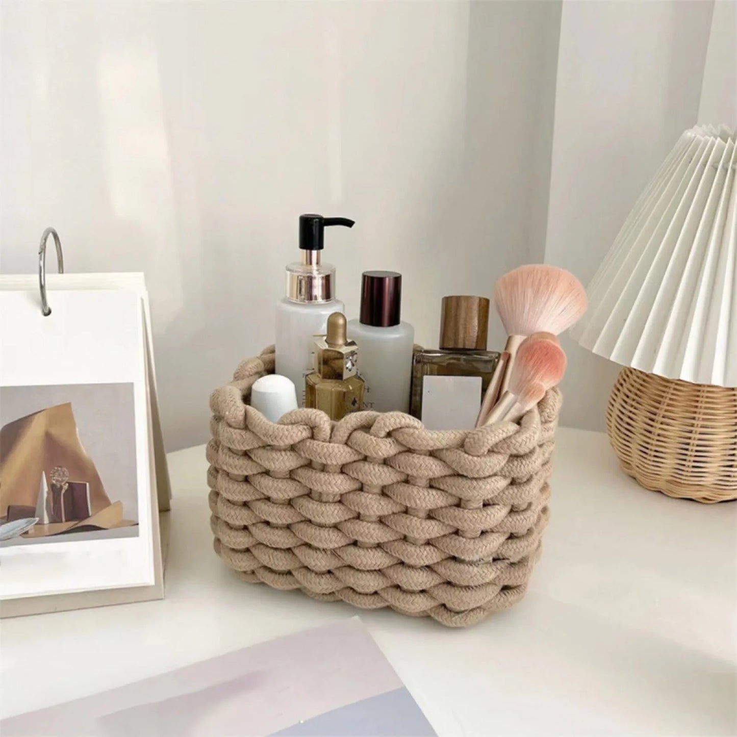 Panier de rangement en corde de coton – Organiseur tressé éco-responsable pour maison et bureau