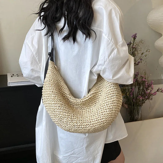 Panier sac à main bandoulière | Raphia tressé