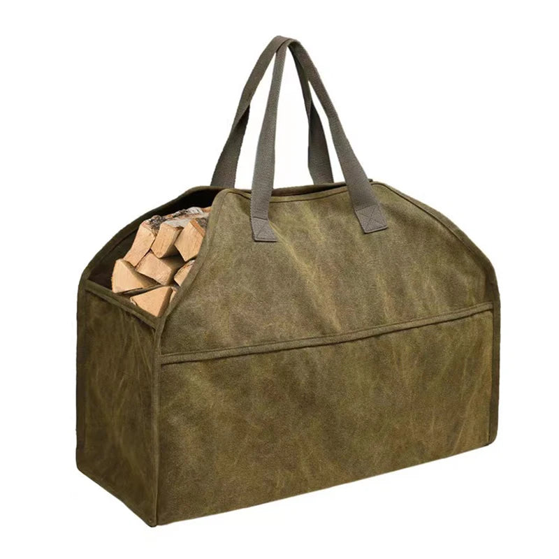 Sac à bûches en toile – Grand format 46×57×24×28,5 cm, couleur terre, sac de transport multi-usages