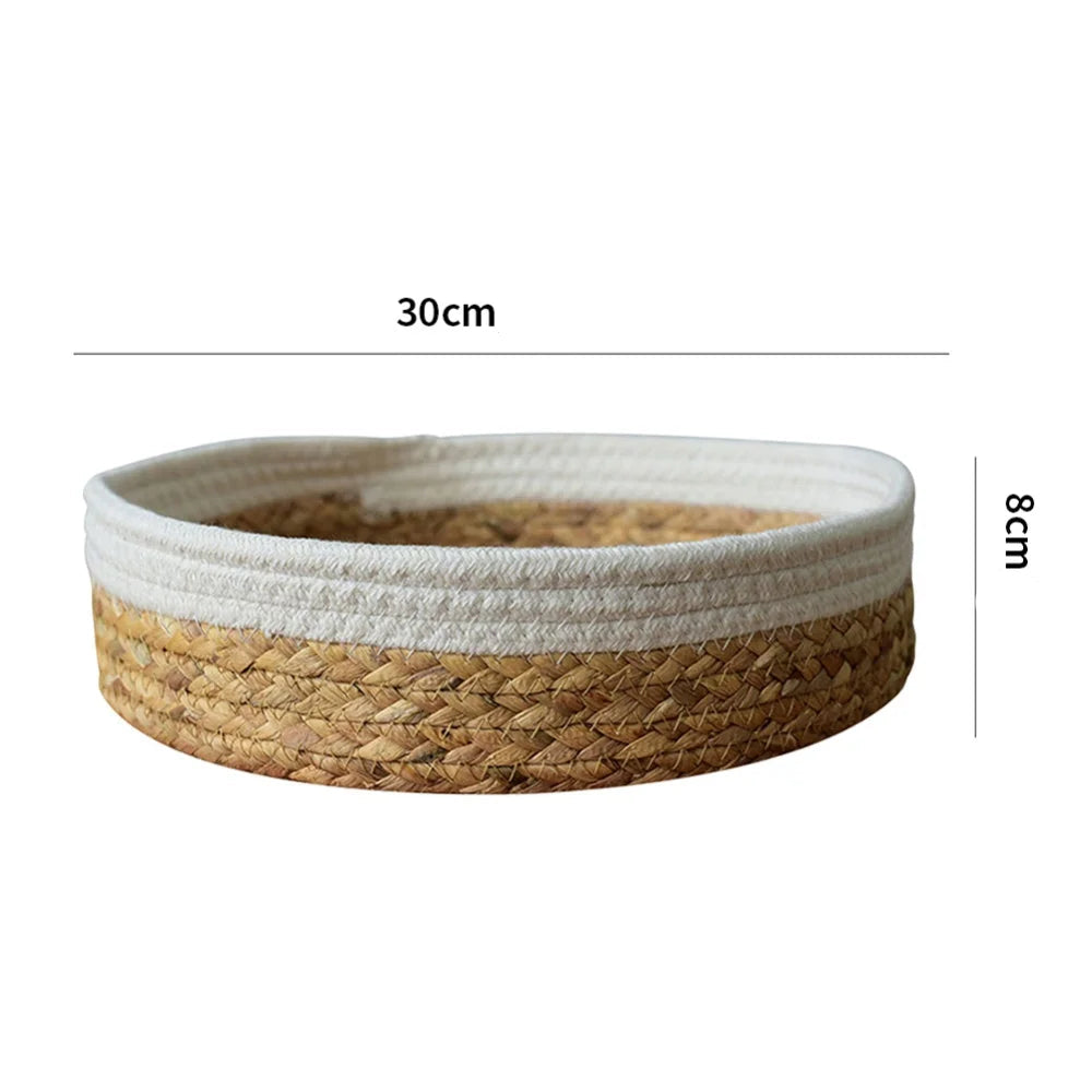 Grand panier rond en jonc tissé – Panier de rangement en vannerie avec anses