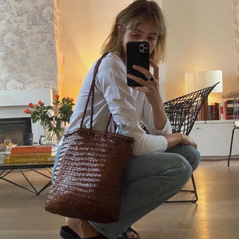 Sac Bandoulière en Cuir de Vachette Tressé à la Main
