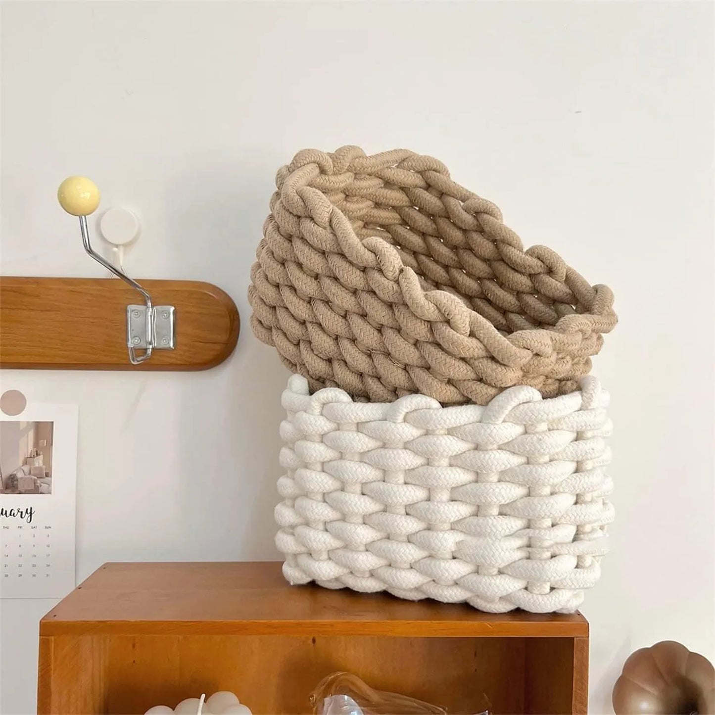Panier de rangement en corde de coton – Organiseur tressé éco-responsable pour maison et bureau
