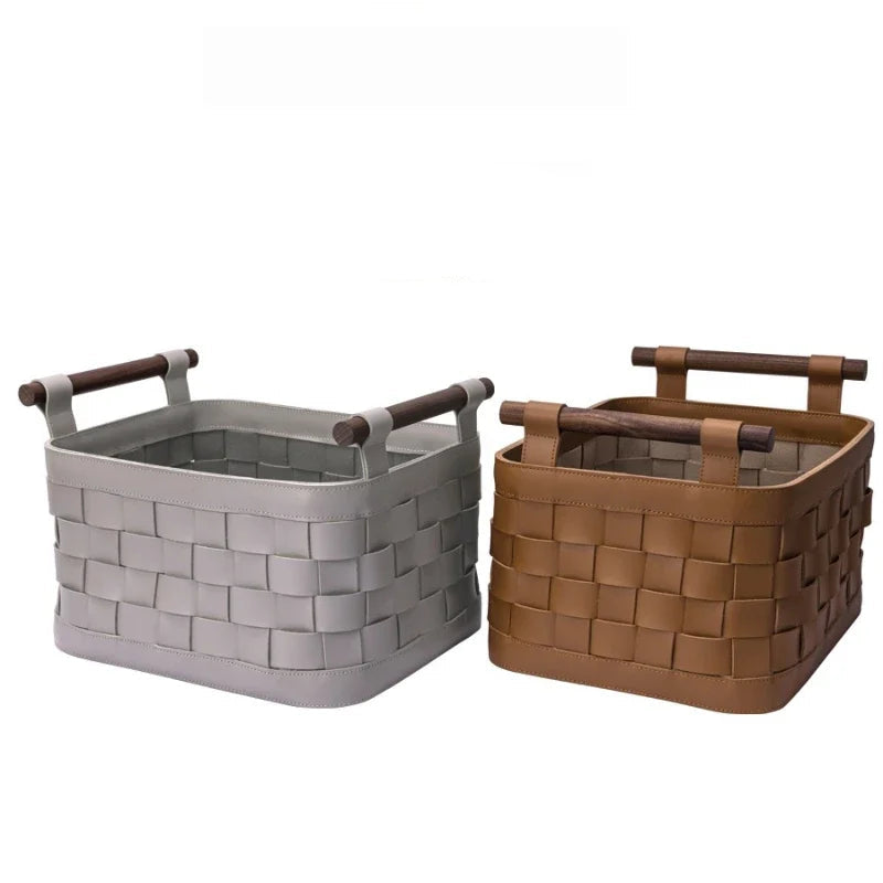 Panier de rangement en cuir tressé – Boîte de rangement décorative de luxe