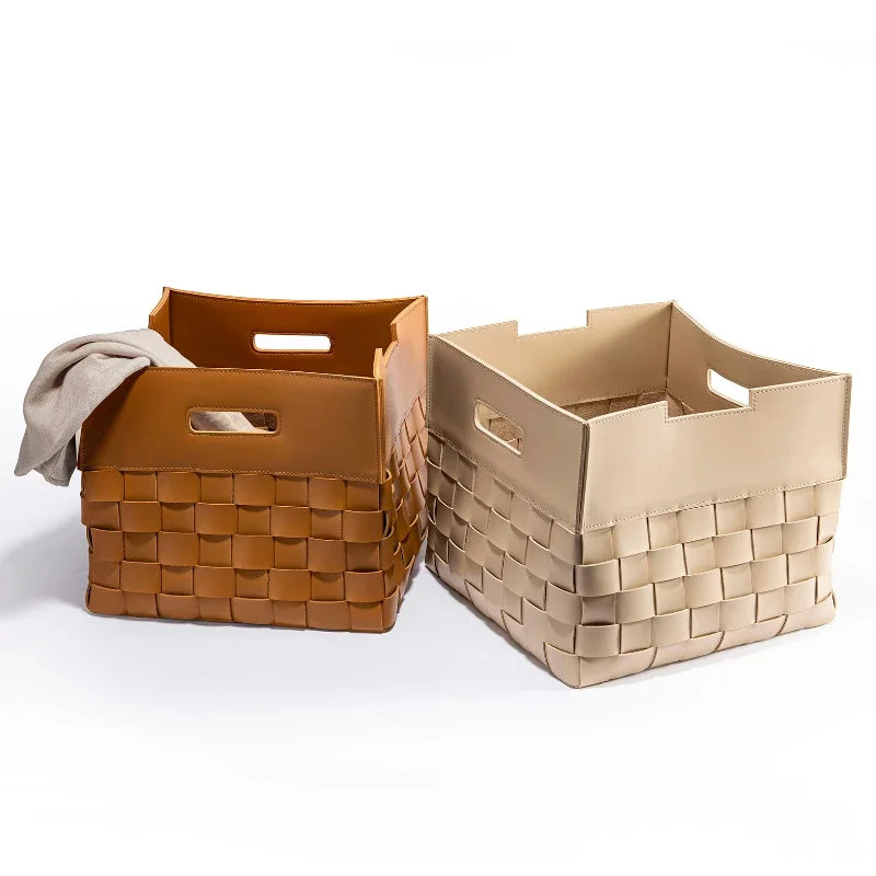 Panier de rangement en cuir tressé – Boîte de rangement décorative de luxe