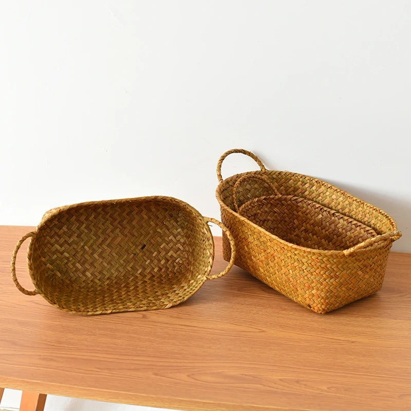 Panier rectangulaire en osier naturel tressé à la main – Idéal déco et rangement