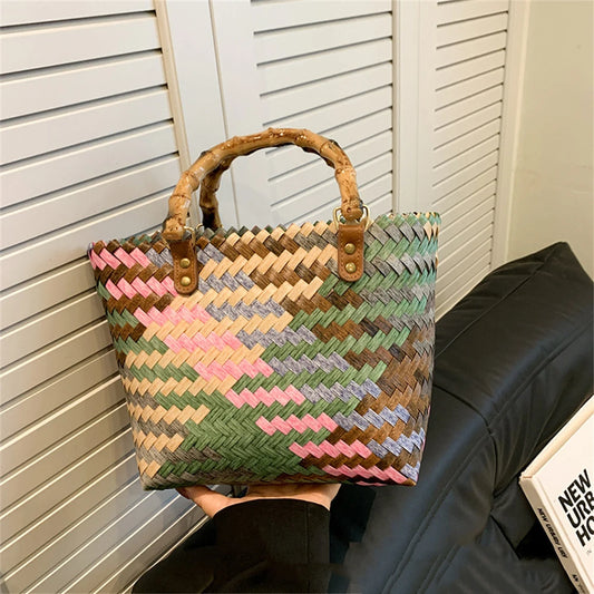 Panier sac à main tressé | Imitation rotin rétro