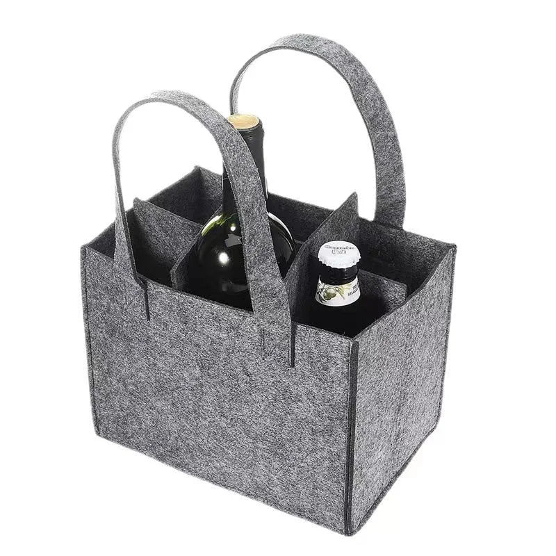 Panier à bouteilles 6 compartiments en feutrine noir & gris
