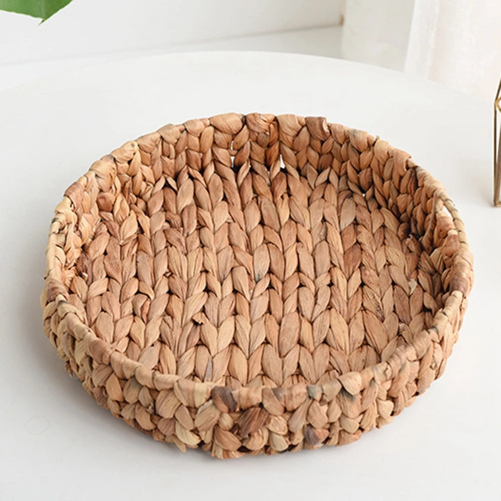 Grand panier rond en jonc tissé – Panier de rangement en vannerie avec anses