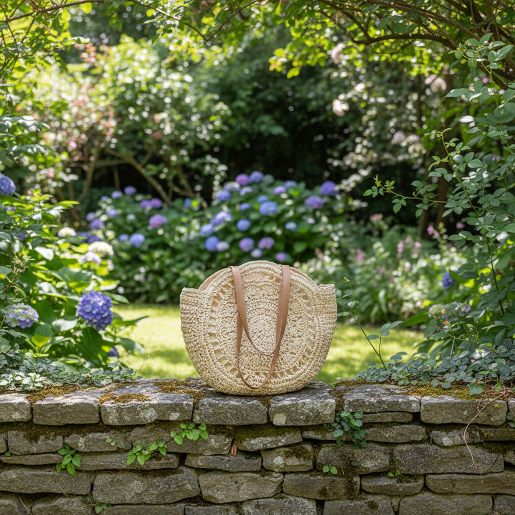 Sac Rond Bohème en Paille Tressée – Élégance Naturelle & Esprit Vacances