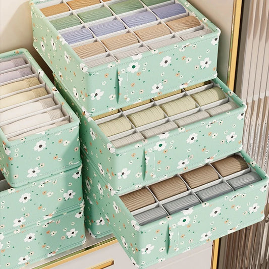 Panier organisateur de rangement en tissu Oxford – Motif fleuri vert menthe