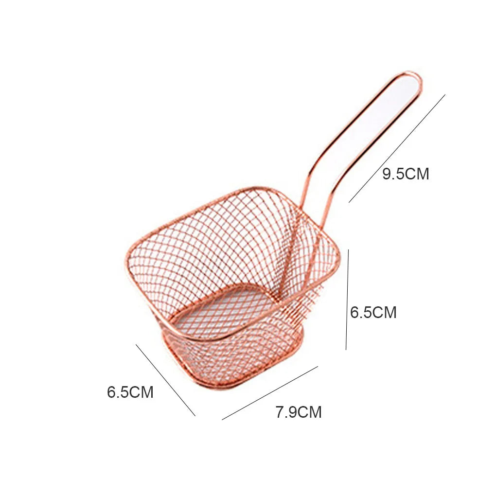 Petit panier à frites en métal doré avec dimensions