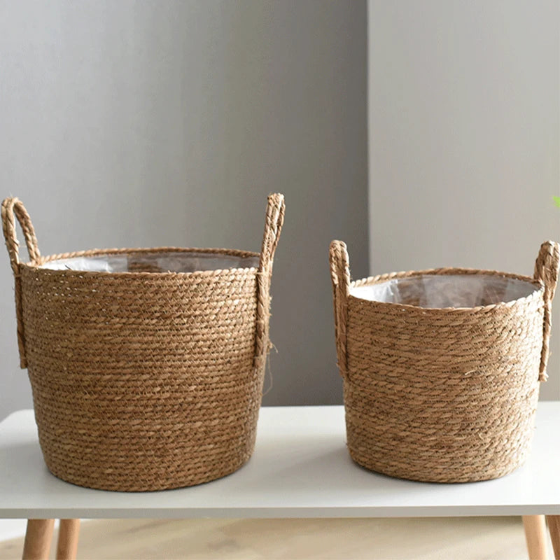 Panier Cache-Pot en Paille Tressée