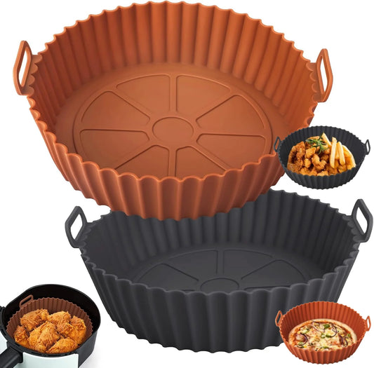 deux paniers en silicone pour airfryer, couleur marron et noir