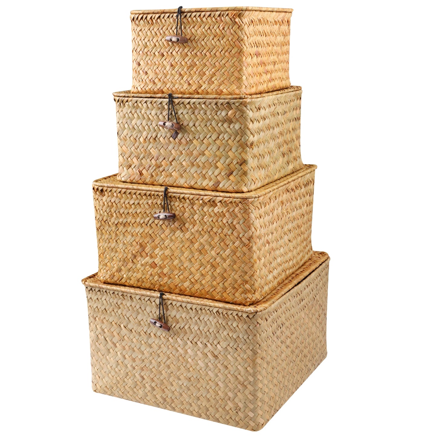 Lot de paniers de rangement en jacinthe de mer avec couvercles – 4 boîtes décoratives naturelles