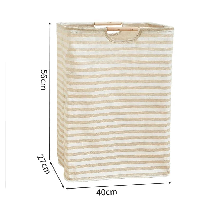 Panier de Rangement en Coton et Lin avec Poignée en Bambou