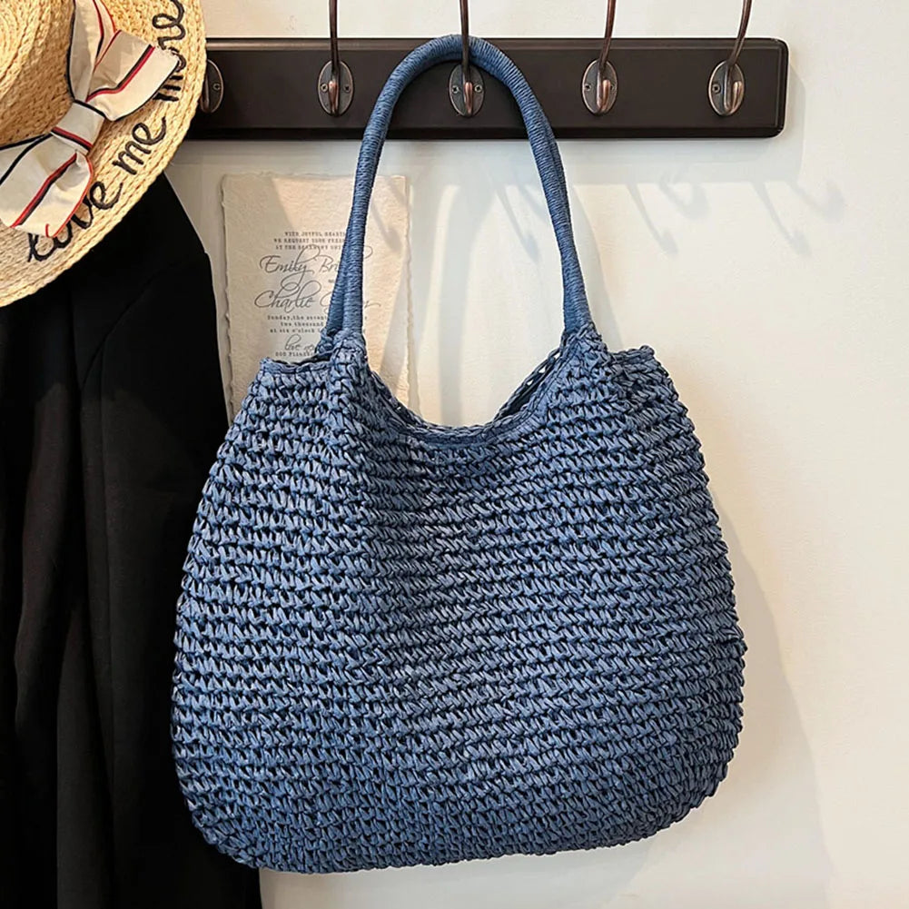Panier cabas en paille tressée vintage