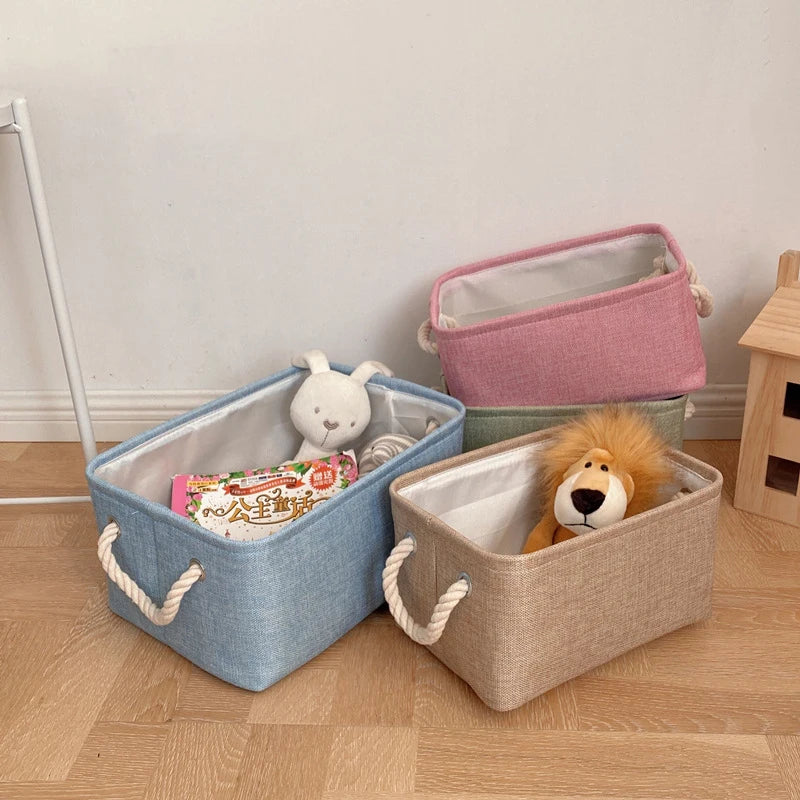 Panier de rangement en lin et coton – Organiseur pliable avec poignées