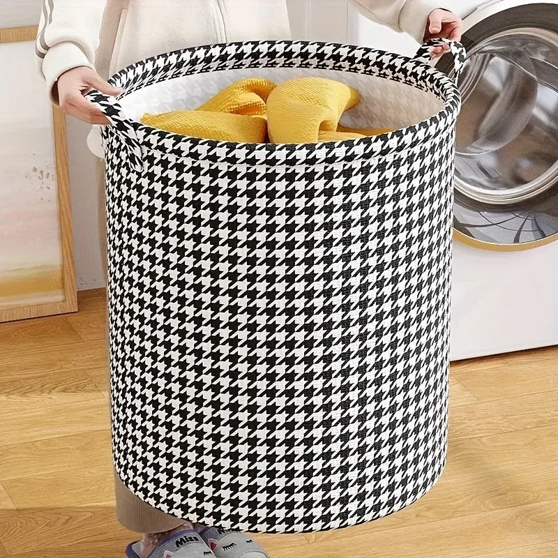 Panier à Linge Pliable à Motif Pied-de-Poule
