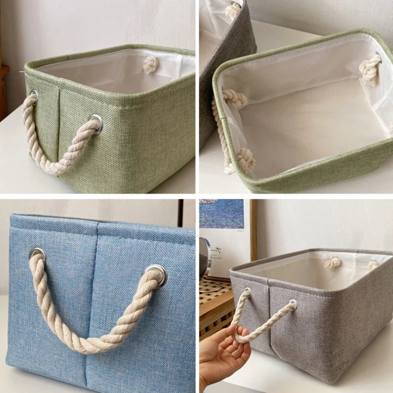 Panier de rangement en lin et coton – Organiseur pliable avec poignées