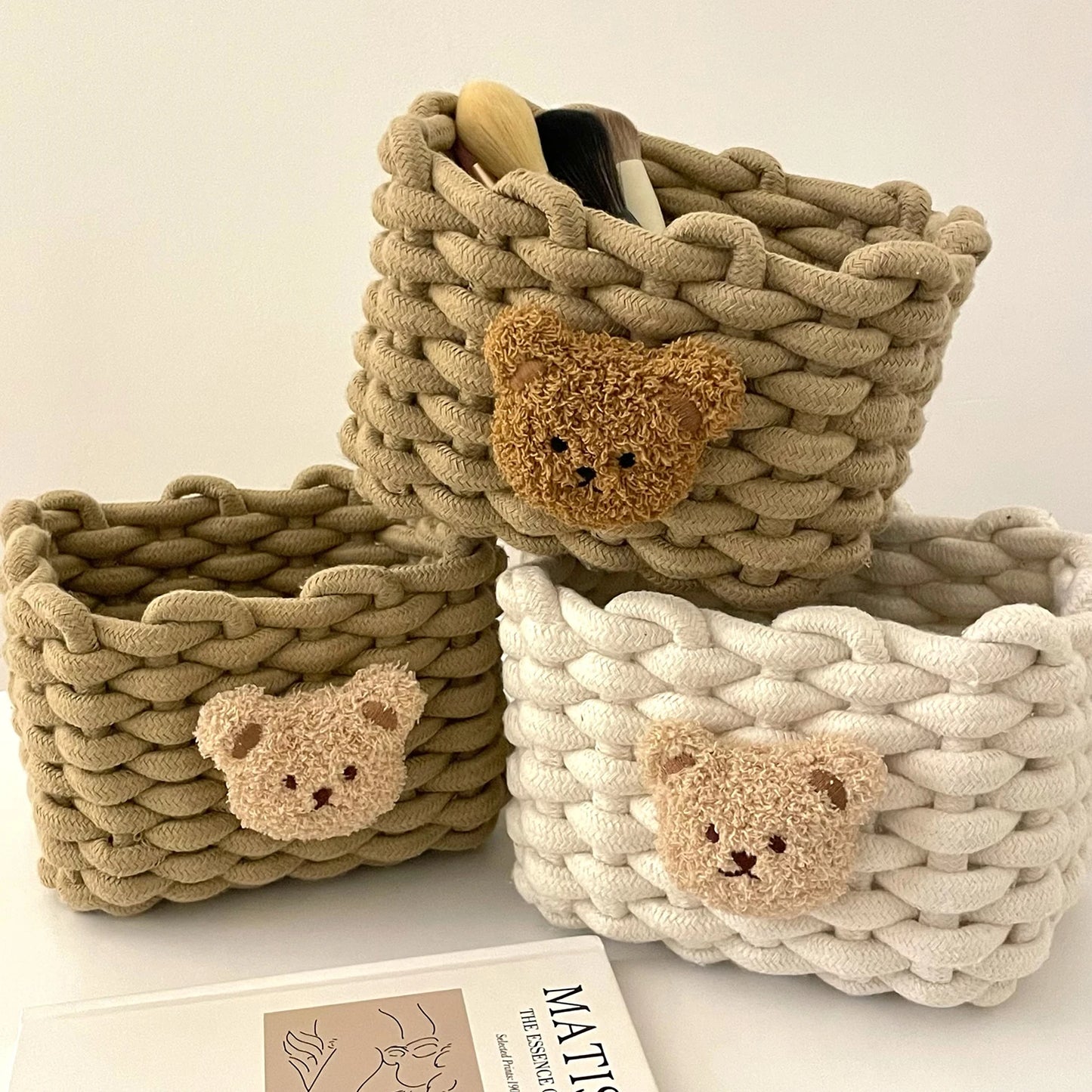 Panier ourson en coton tressé | Rangement déco pour chambre enfant