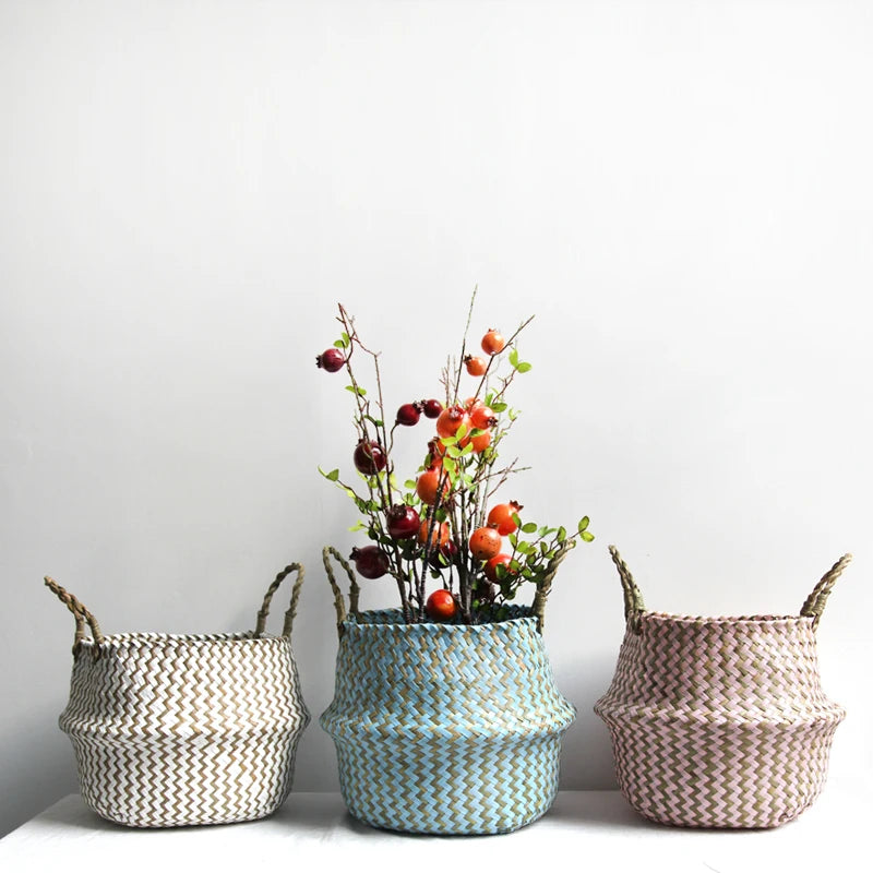 Panier de rangement en jacinthe d'eau tressé à la main