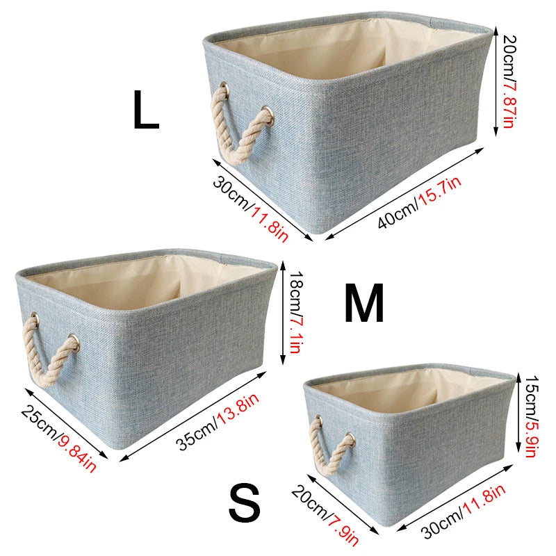 Panier de rangement en lin et coton – Organiseur pliable avec poignées