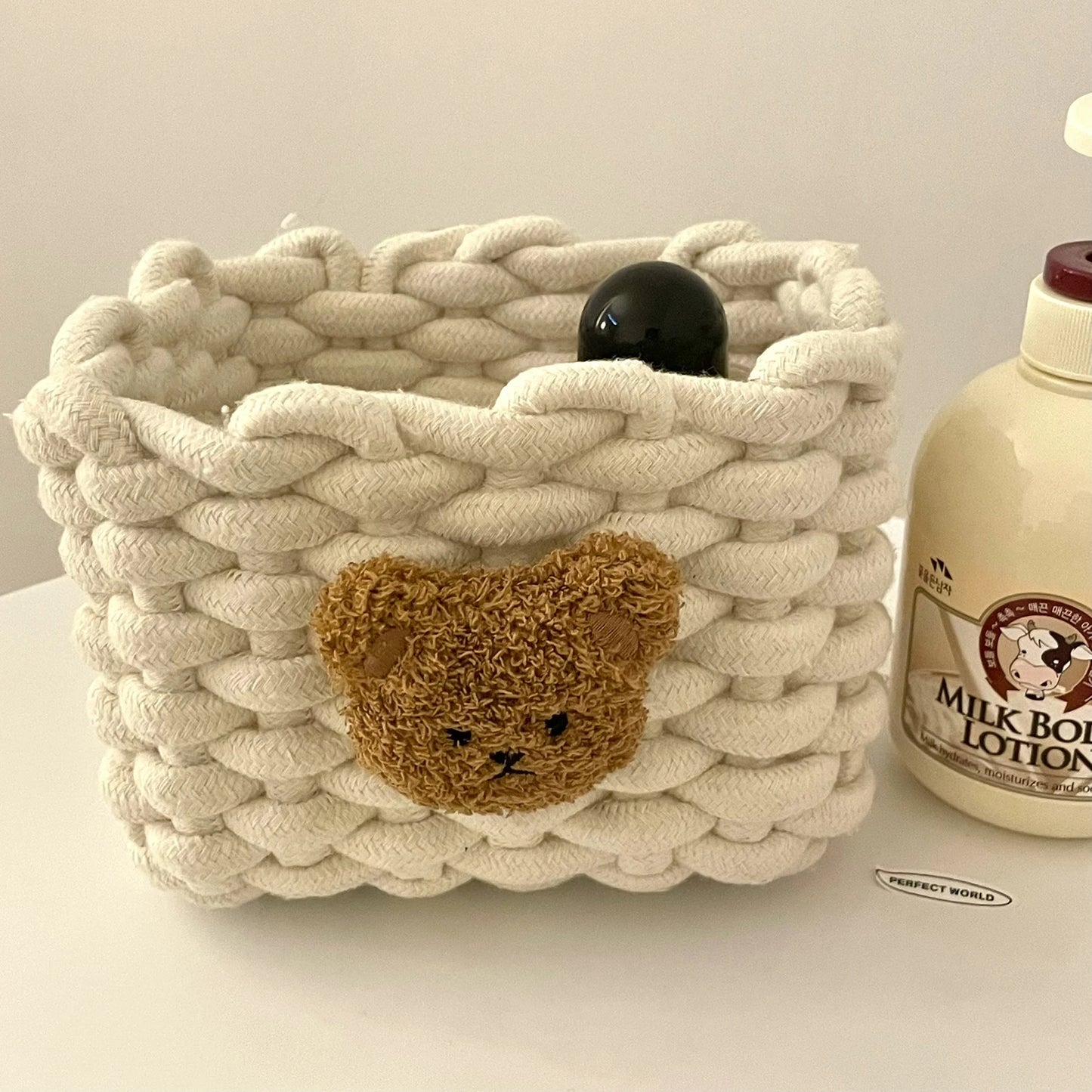 Panier ourson en coton tressé | Rangement déco pour chambre enfant